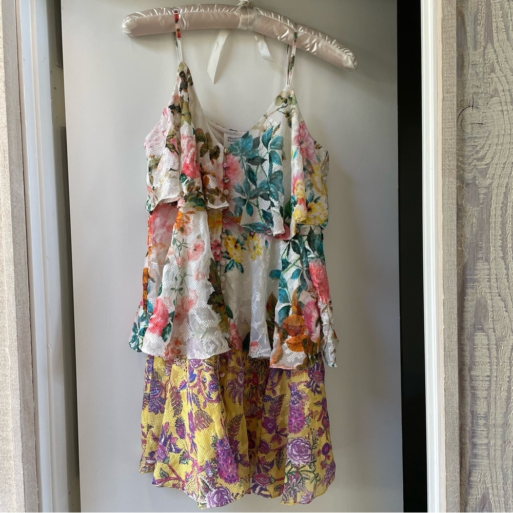 NWT Hemant and Nandita Amal Short Dress with Tie Up Belt Floral Tier Dress - Picture 6 of 12